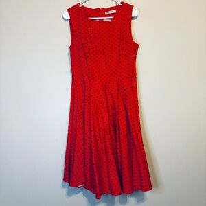 Grace Karin Red Sleeveless Midi Dress with Black Polka Dots
